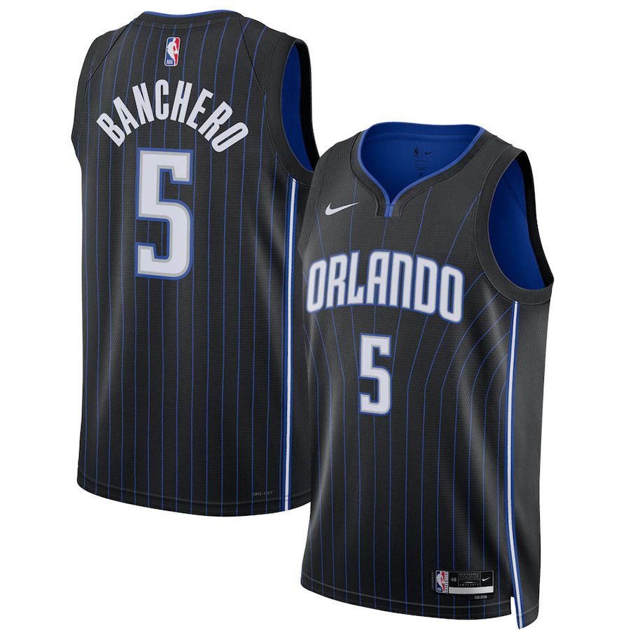 Men Orlando Magic 5 Paolo Banchero Nike Black Icon Edition 2022 NBA Draft First Round Pick Swingman Jersey